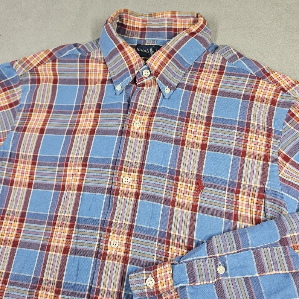 Ralph Lauren Custom Fit Flannel Shirt Men's M Plaid Multicolor Button Down Fall
